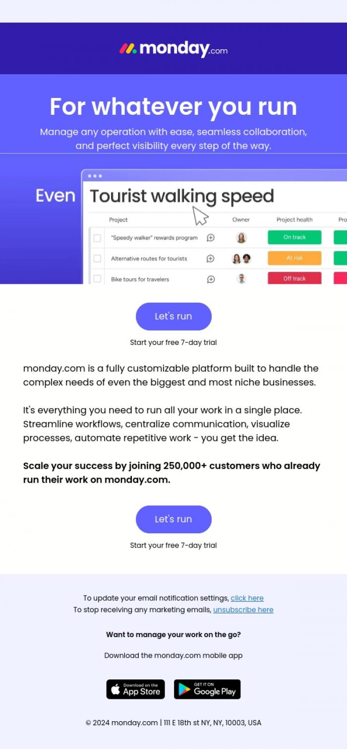 Email Design Inspiration from monday.com, For whatever you run, you can rely on monday.com