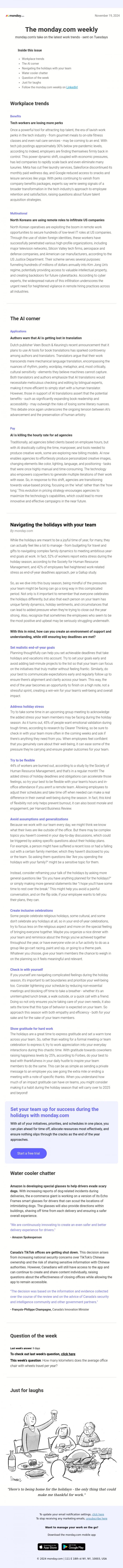 Email Design Inspiration from monday.com, Navigating the holidays with your team