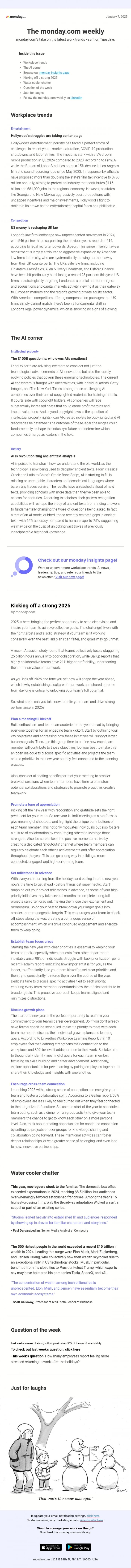 Email Design Inspiration from monday.com, Kicking off a strong 2025