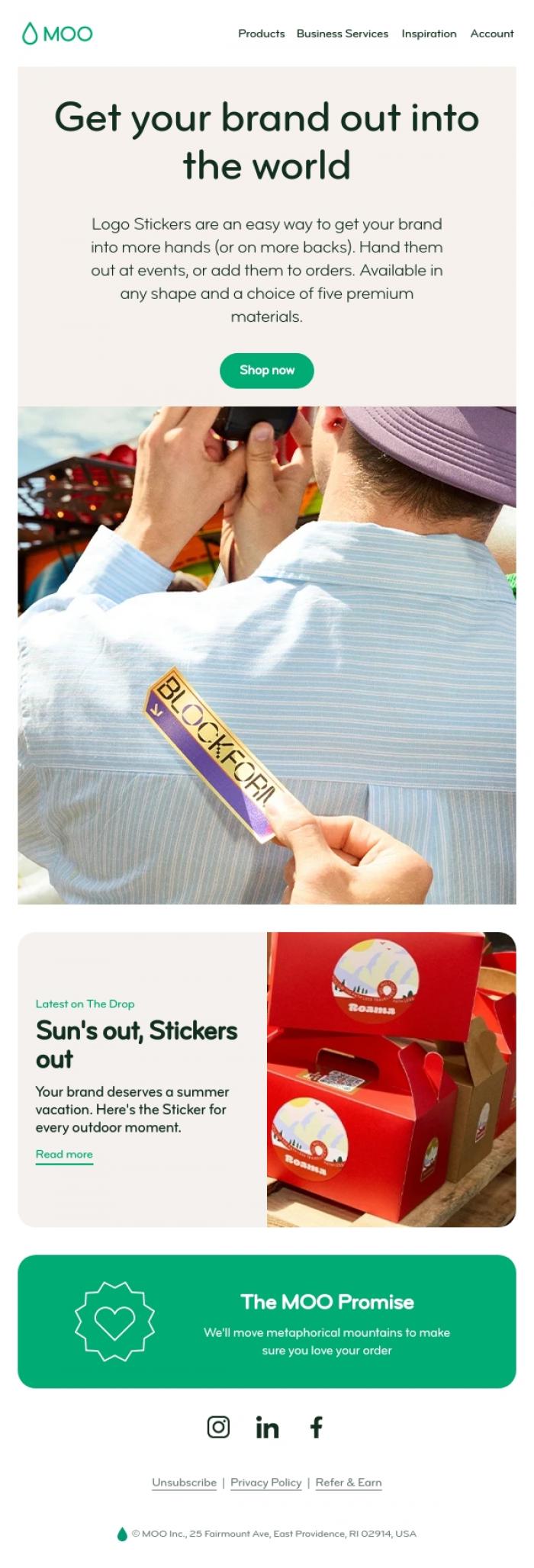 Email Design Inspiration from MOO, Don't leave your brand stuck indoors ☀️ 