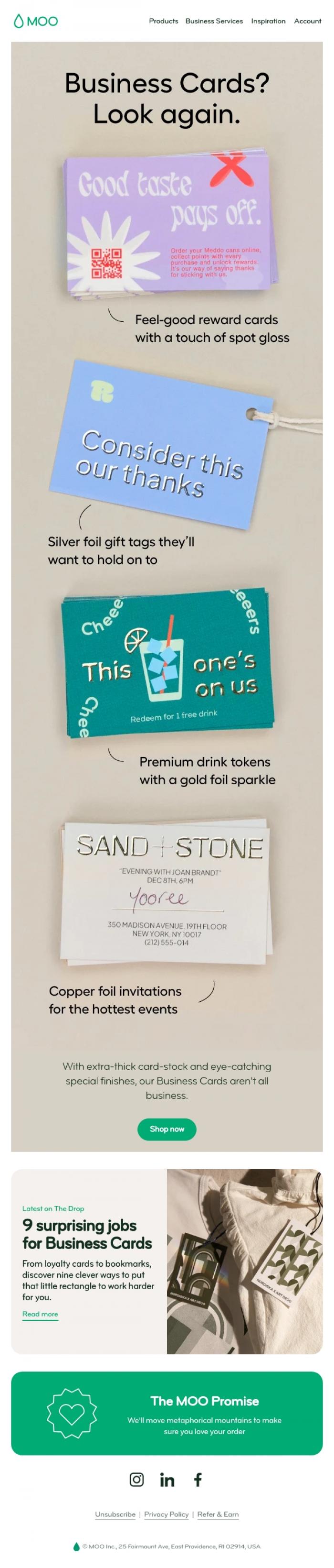 Email Design Inspiration from MOO, Business Card... or drink voucher? 🍹