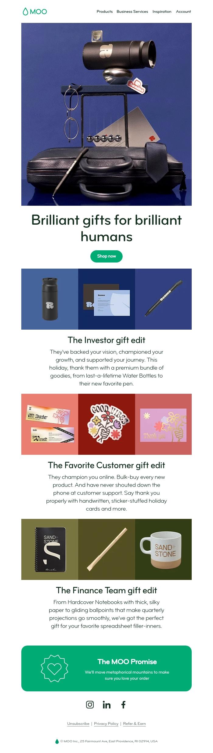 Email Design Inspiration from MOO, 🎁 Our top picks for team gifting