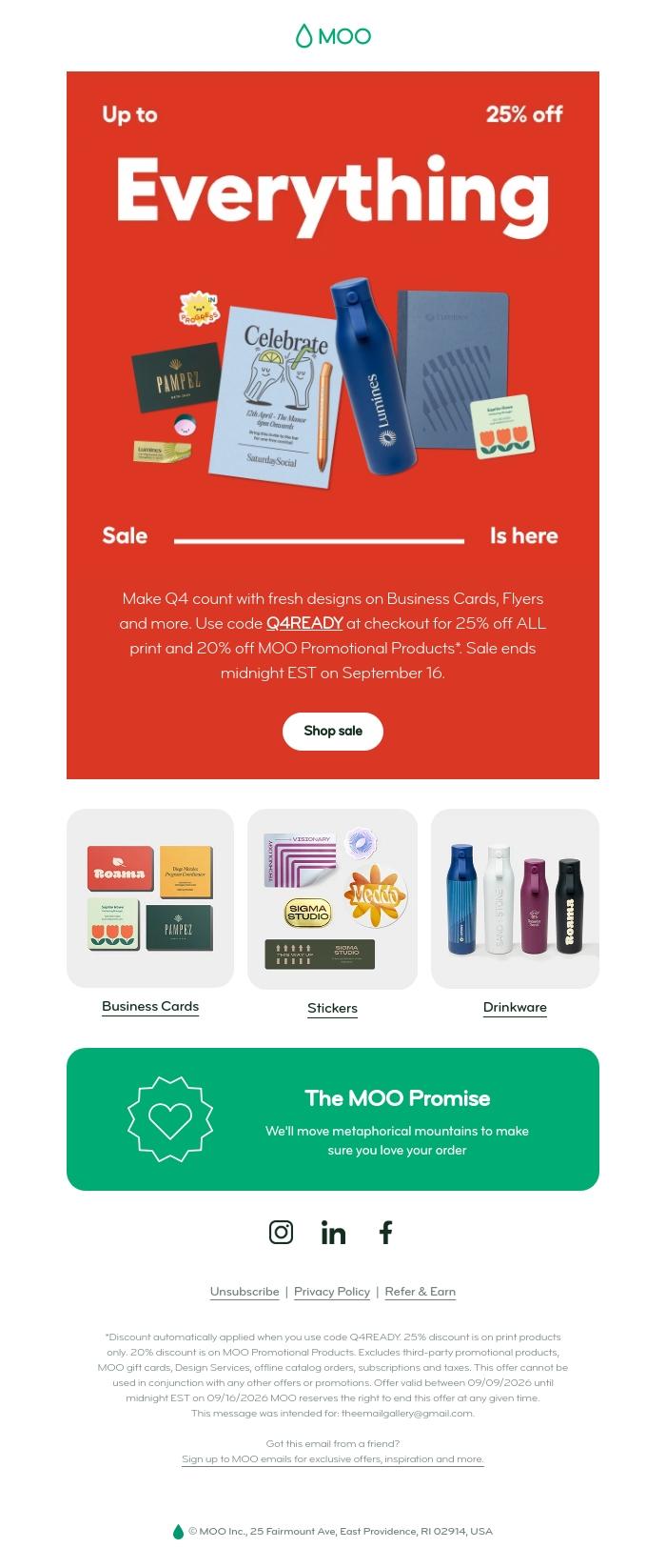 Email Design Inspiration from MOO, 🤏 Conquer Q4 with up to 25% off