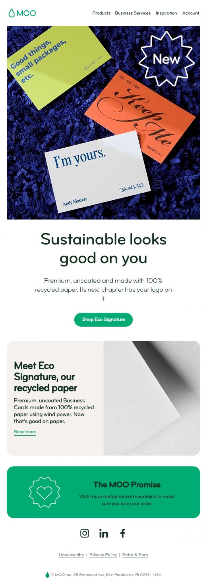 Email Design Inspiration from MOO, Eco Signature: meet your new Business Card