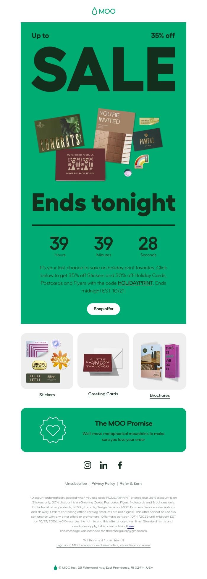 Email Design Inspiration from MOO, 📣 Final call to save up to 35% on holiday print 📣