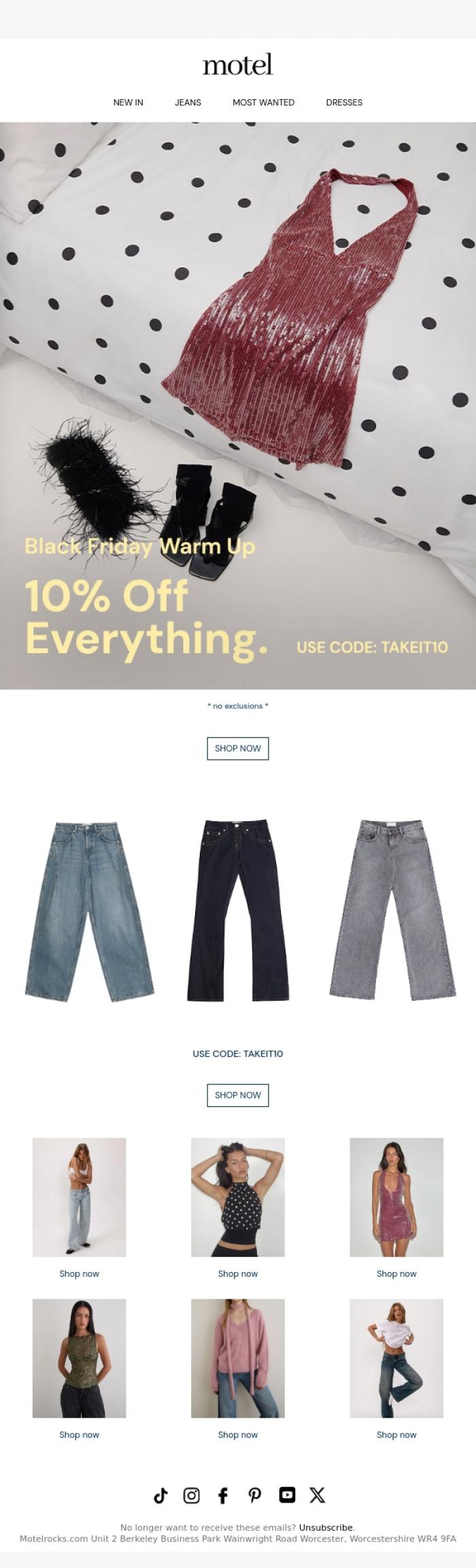 Email Design Inspiration from MOTEL, 10% OFF Everything