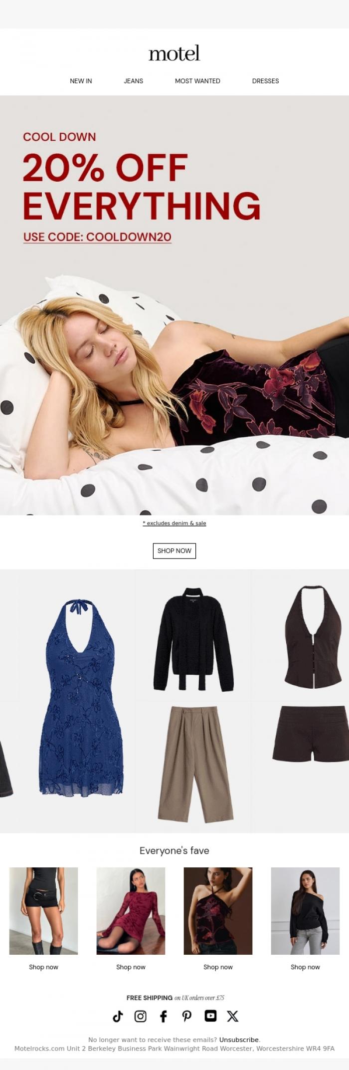 Email Design Inspiration from MOTEL, 20% off everything