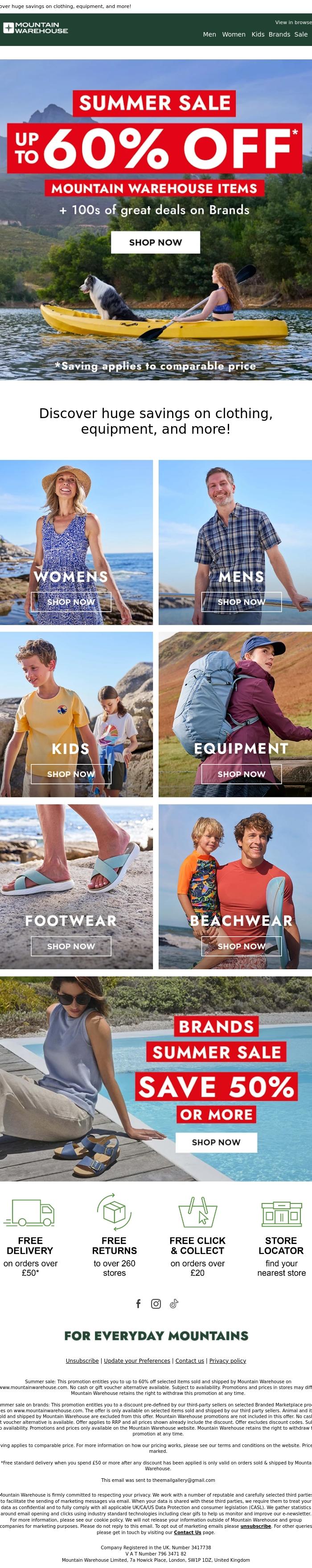 Email Design Inspiration from Mountain Warehouse, Summer Sale 🌞 Up to 60% Off