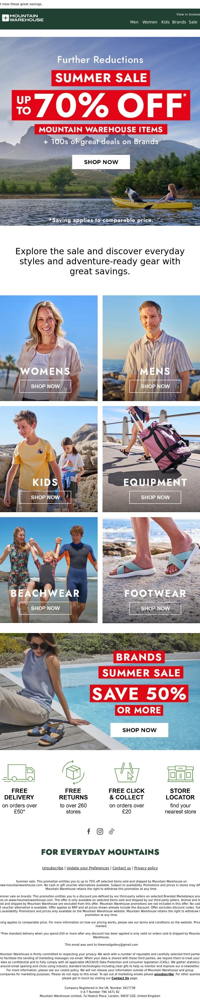 Email Design Inspiration from Mountain Warehouse, Further Reductions: Summer Sale Just Got Hotter
