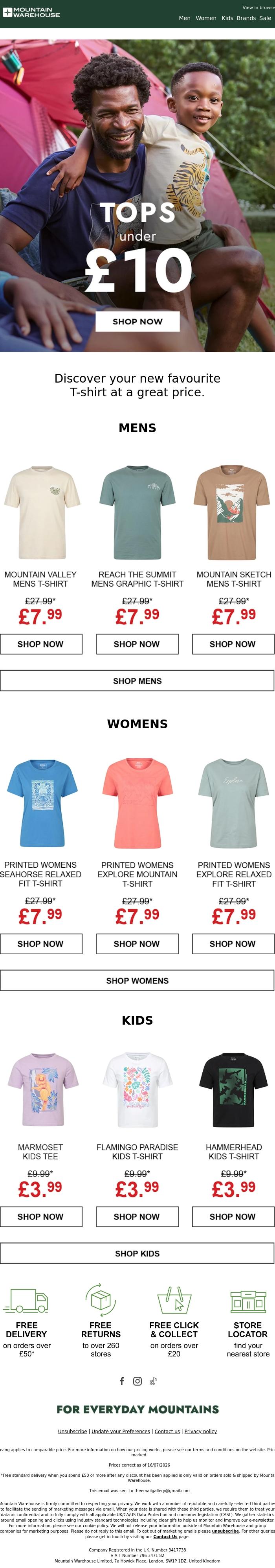 Email Design Inspiration from Mountain Warehouse, Tops Under &pound;10 🚨