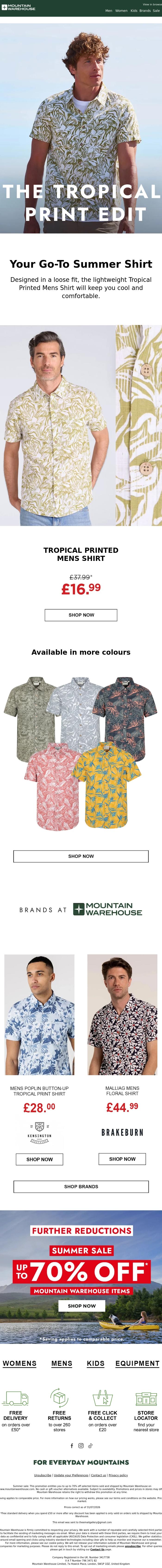 Email Design Inspiration from Mountain Warehouse, The Tropical Print Edit