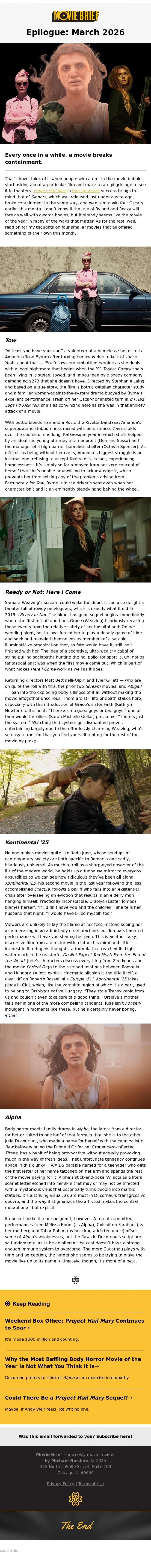 Email Design Inspiration from Movie Brief, Epilogue: March 2026
