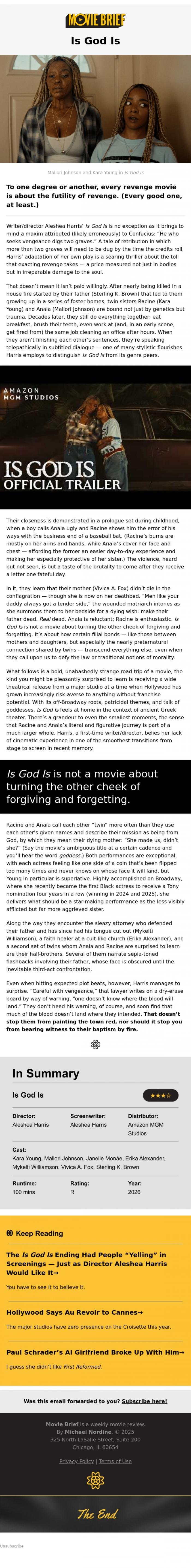 Email Design Inspiration from Movie Brief, #93: Is God Is 🔥