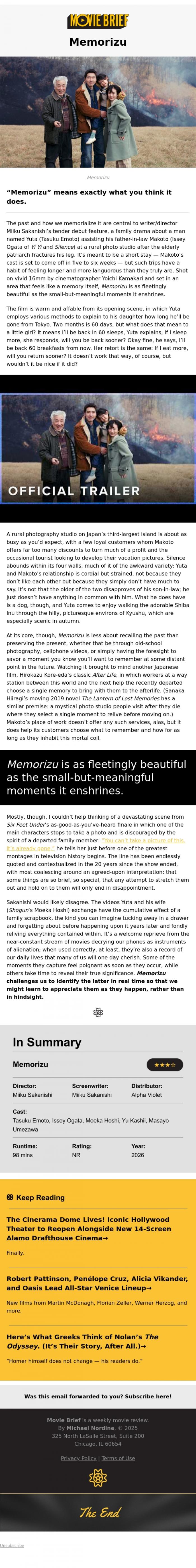 Email Design Inspiration from Movie Brief, #100: Memorizu