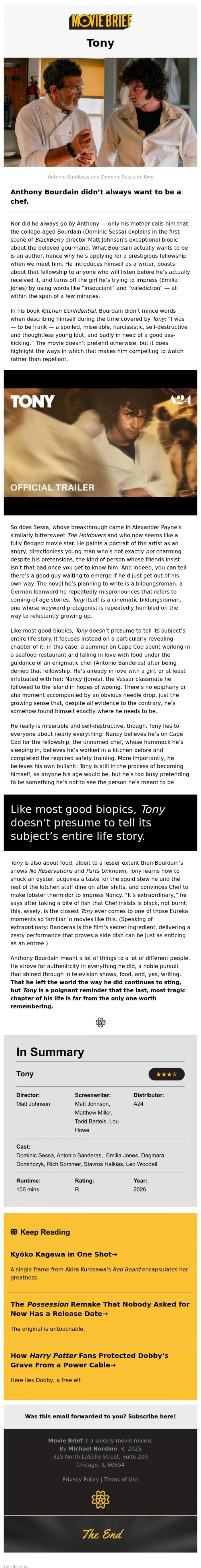 Email Design Inspiration from Movie Brief, #103: Tony