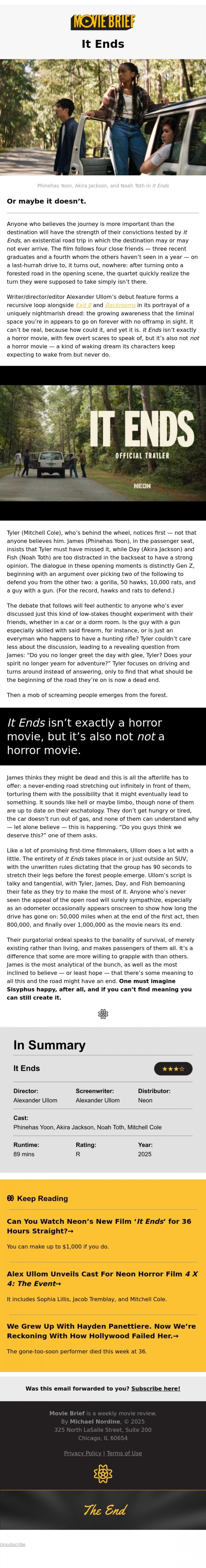 Email Design Inspiration from Movie Brief, #104: It Ends