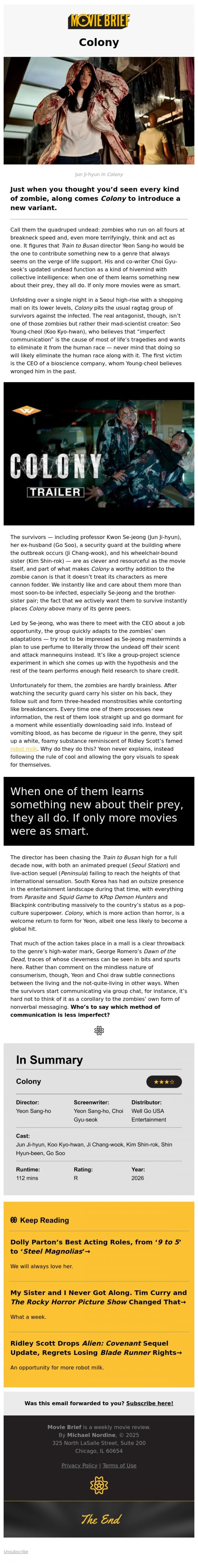 Email Design Inspiration from Movie Brief, #105: Colony 🧟&zwj;♂️