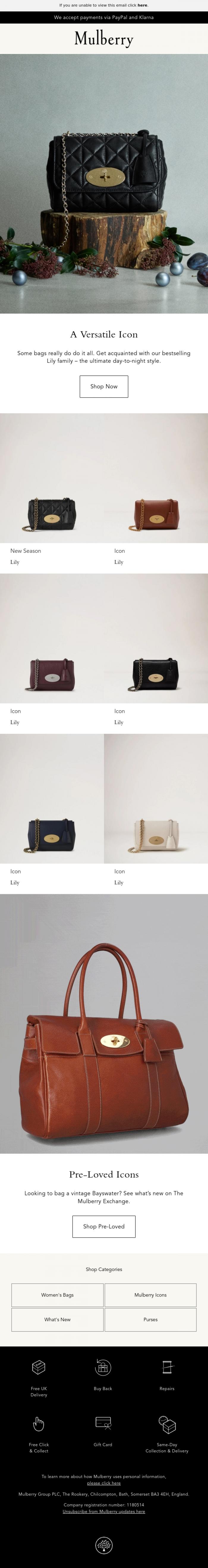 Email Design Inspiration from Mulberry, The ultimate day-to-night bag