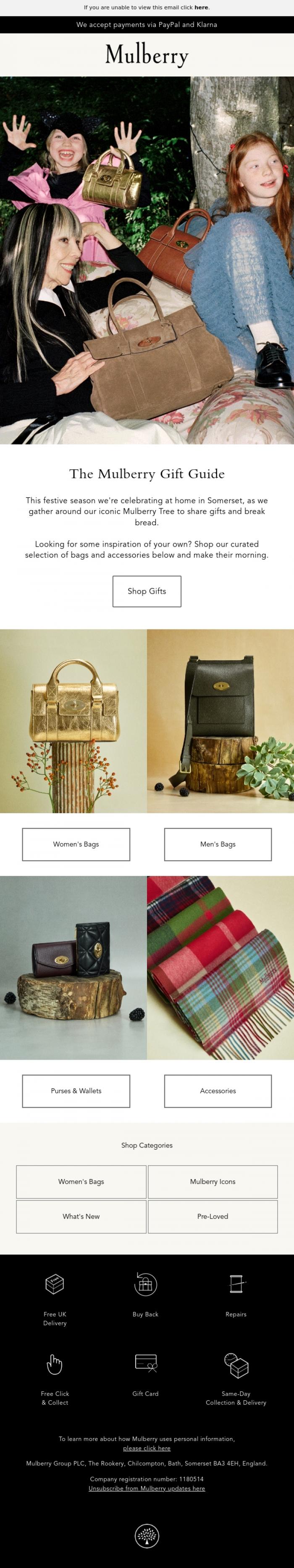 Email Design Inspiration from Mulberry, Get ahead of gifting with Mulberry