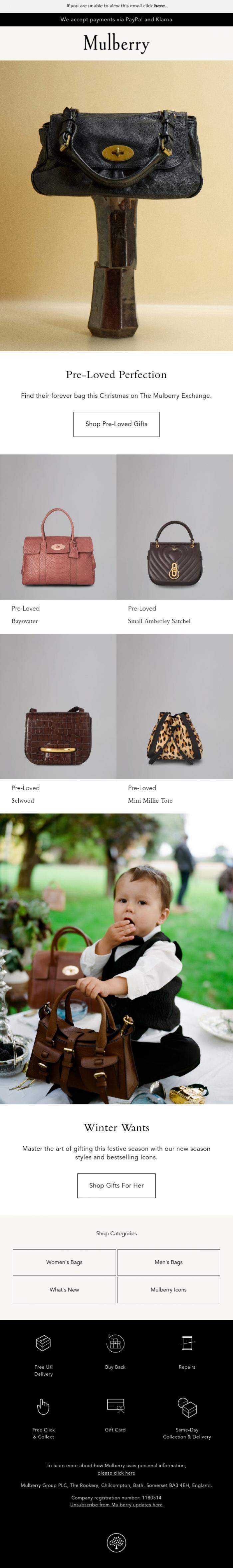 Email Design Inspiration from Mulberry, The perfect present? Vintage Mulberry