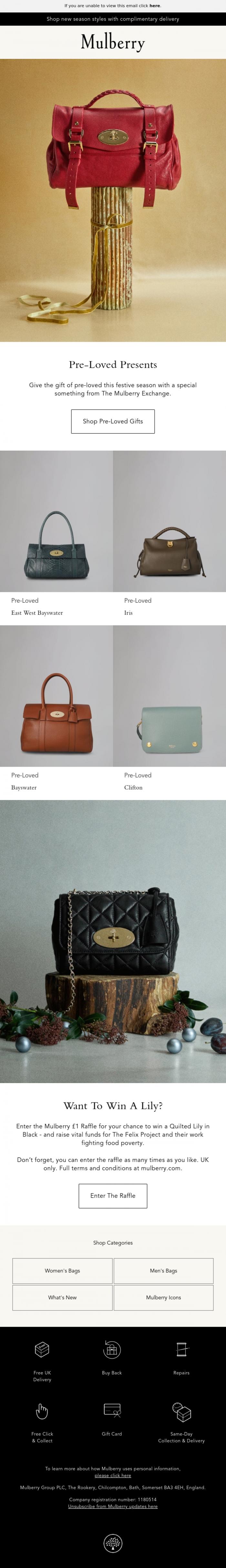 Email Design Inspiration from Mulberry, Make it a pre-loved Christmas