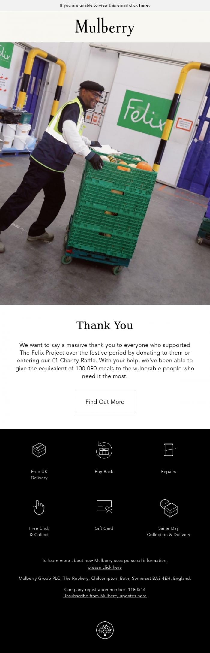 Email Design Inspiration from Mulberry, A thank you from us