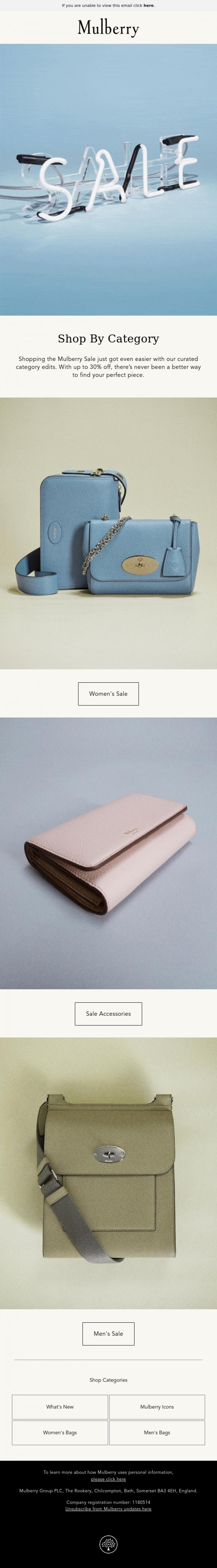 Email Design Inspiration from Mulberry, Don't miss the Mulberry Sale