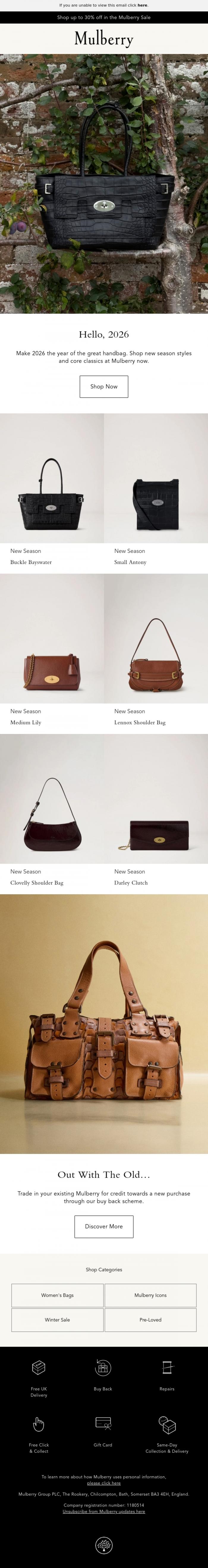 Email Design Inspiration from Mulberry, New year, new Mulberry