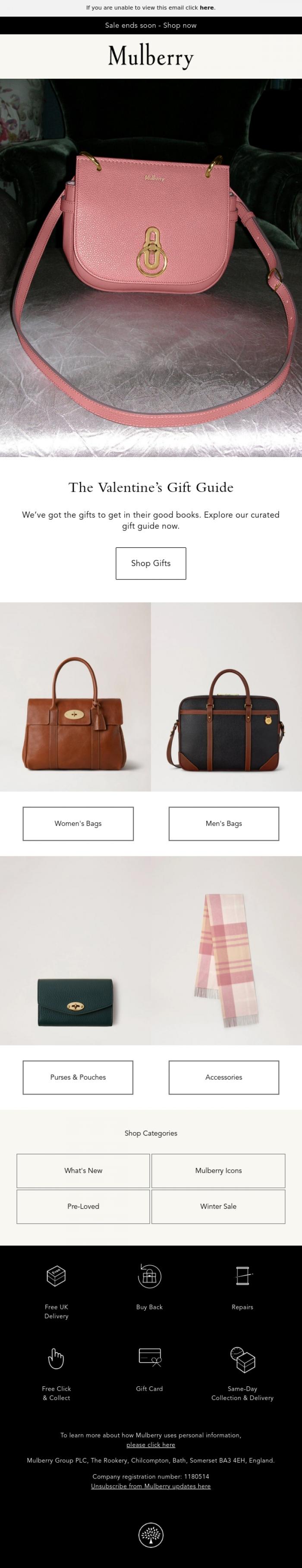 Email Design Inspiration from Mulberry, Make it a Mulberry Valentine's Day