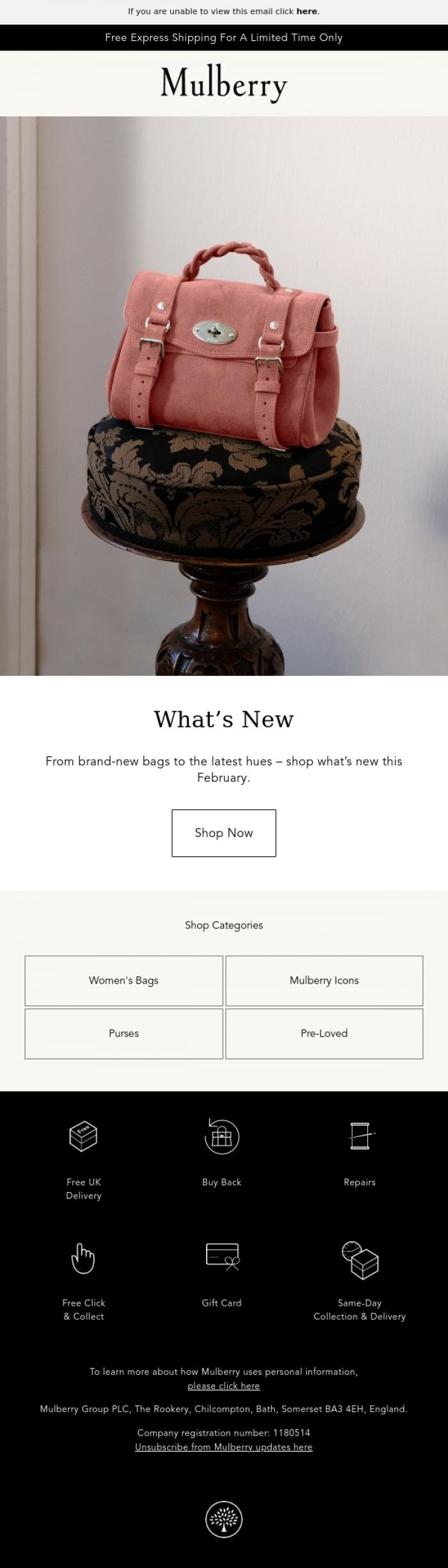 Email Design Inspiration from Mulberry, What's new for February