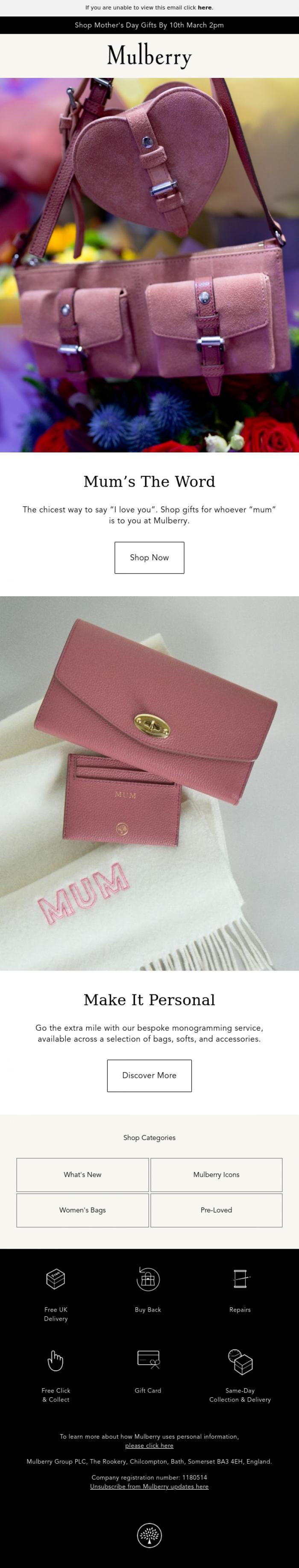 Email Design Inspiration from Mulberry, To mum, from Mulberry