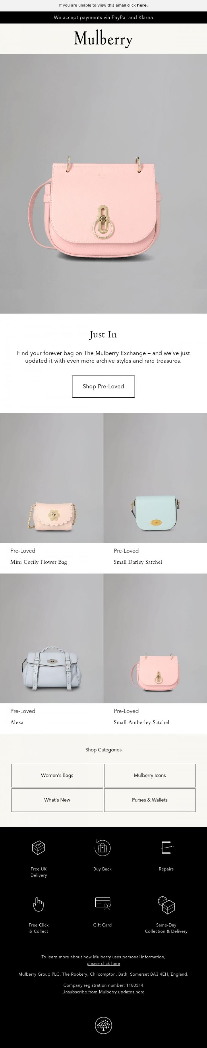 Email Design Inspiration from Mulberry, Email, looking for pre-loved perfection?
