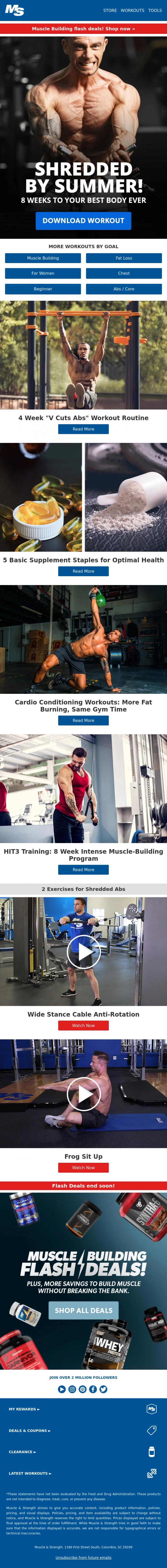 Email Design Inspiration from Muscle & Strength, Shredded by Summer: 8 Weeks to Your Best Body Ever