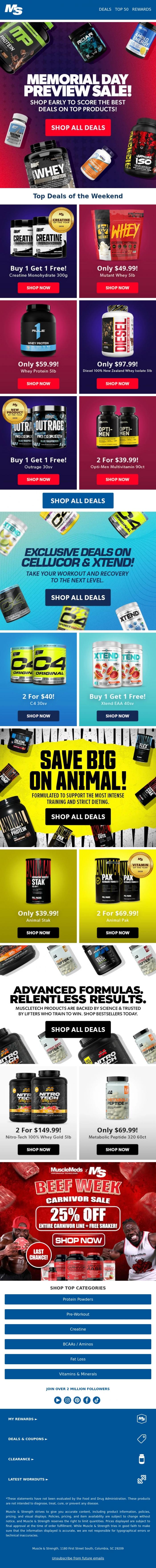 Email Design Inspiration from Muscle & Strength, Memorial Day Preview Sale