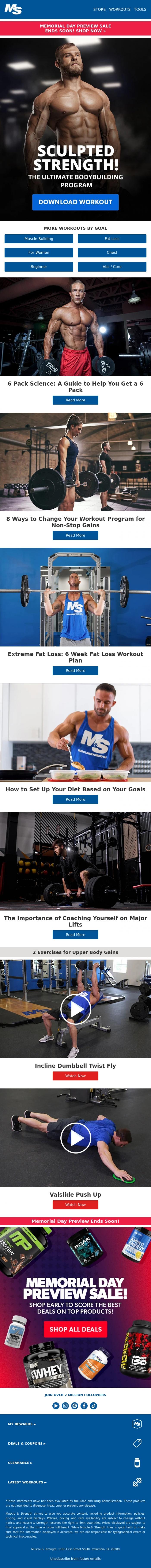 Email Design Inspiration from Muscle & Strength, Sculpted Strength! 12 Week Bodybuilding Program