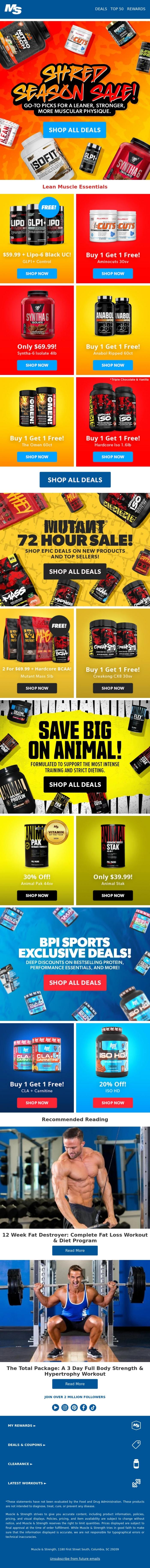 Email Design Inspiration from Muscle & Strength, 🔥 Shred Season Sale