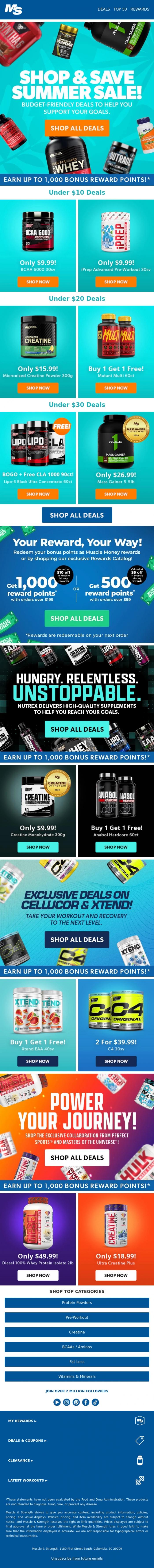 Email Design Inspiration from Muscle & Strength, Under $10, $20, and $30 Deals 🤑