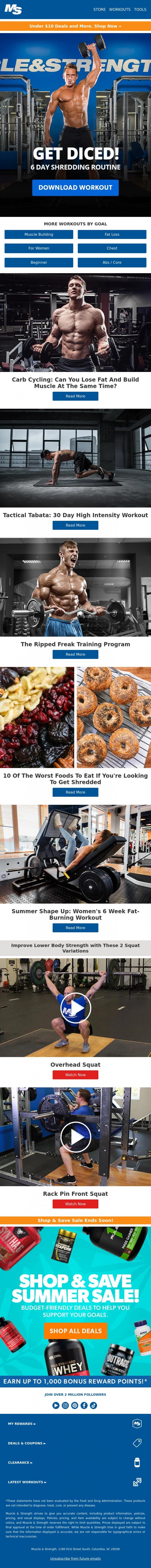 Email Design Inspiration from Muscle & Strength, Get Diced: 6 Day Shredding Routine