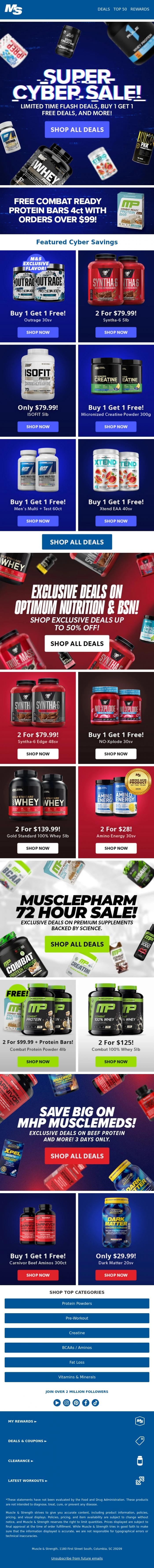 Email Design Inspiration from Muscle & Strength, M&S Super Cyber Sale