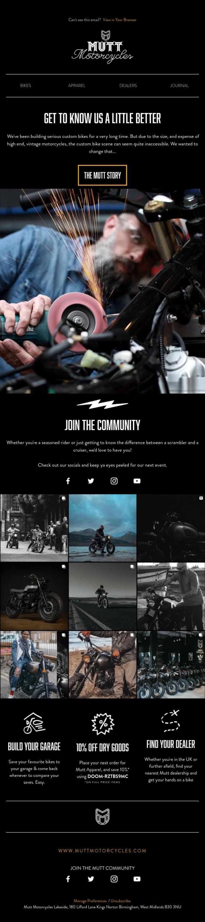 Email Design Inspiration from Mutt Motorcycles, Just a bunch of good time greebos