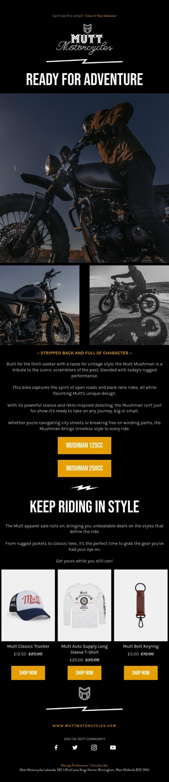 Email Design Inspiration from Mutt Motorcycles, Have You Met Mr. Mushman? ⚡️