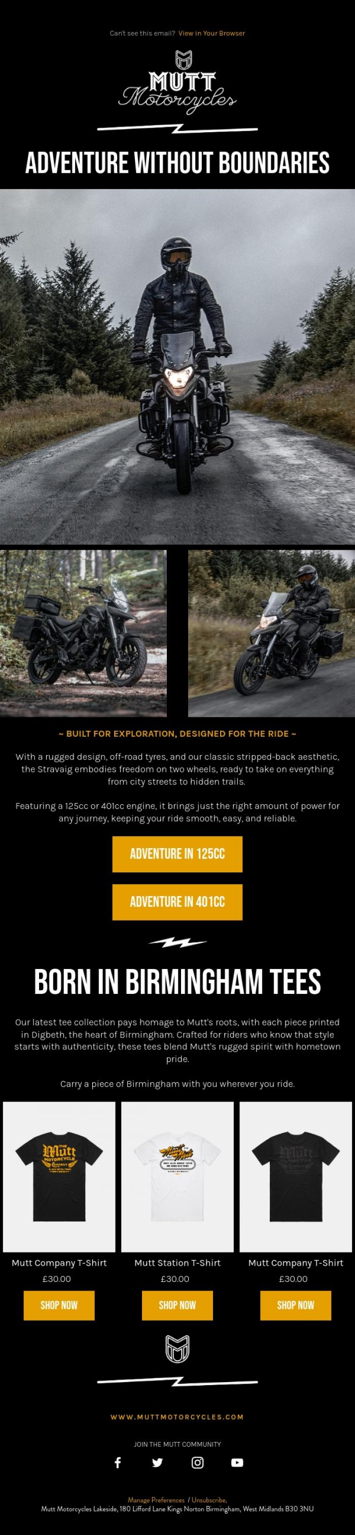 Email Design Inspiration from Mutt Motorcycles, Adventure Awaits With The Mutt Stravaig 🤘
