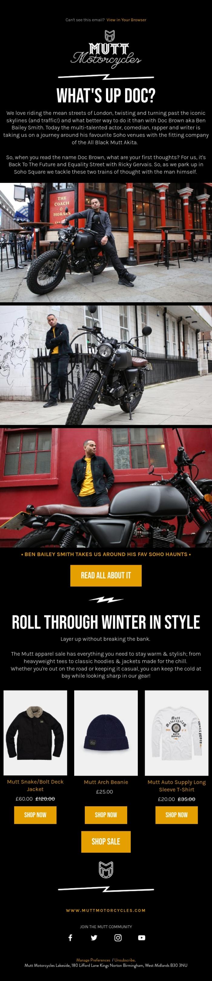 Email Design Inspiration from Mutt Motorcycles, What's Up, Doc? 👀