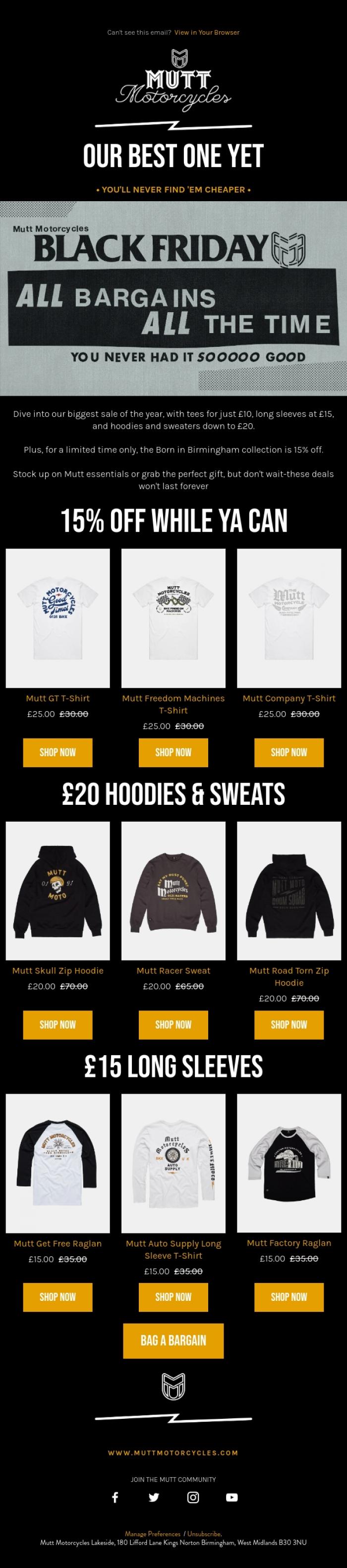 Email Design Inspiration from Mutt Motorcycles, Killer Bargains Inside ⚡️