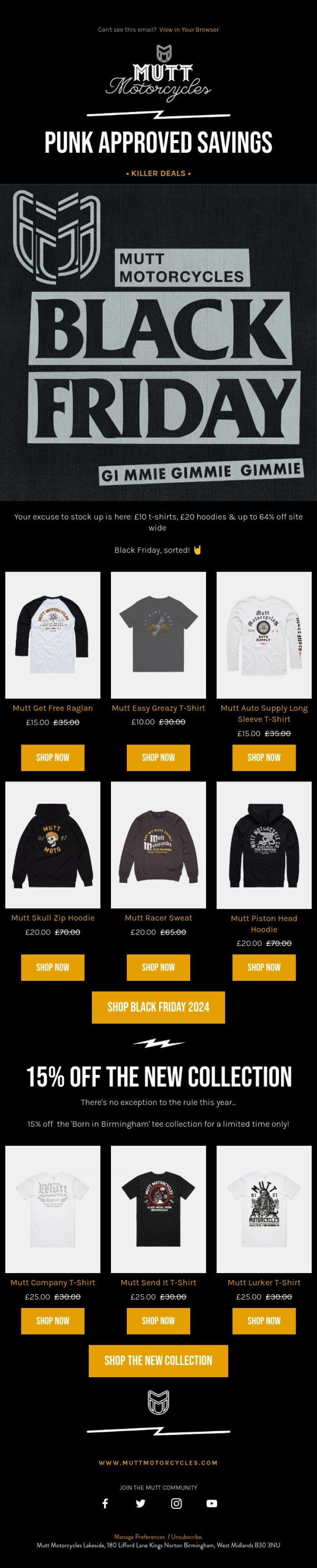Email Design Inspiration from Mutt Motorcycles, Black Friday Continues ⚡️