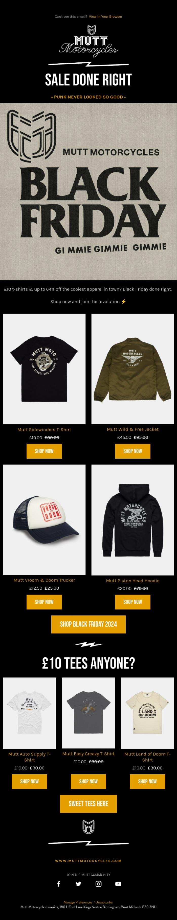 Email Design Inspiration from Mutt Motorcycles, Up To 64% Off Site Wide 🤘