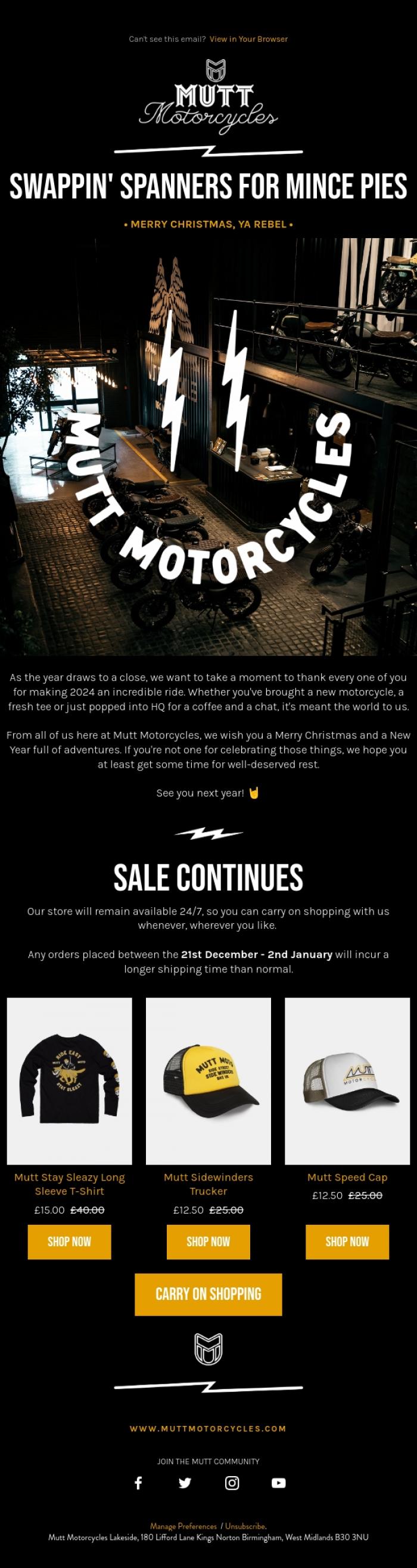 Email Design Inspiration from Mutt Motorcycles, Wishing You A Merry Muttmas