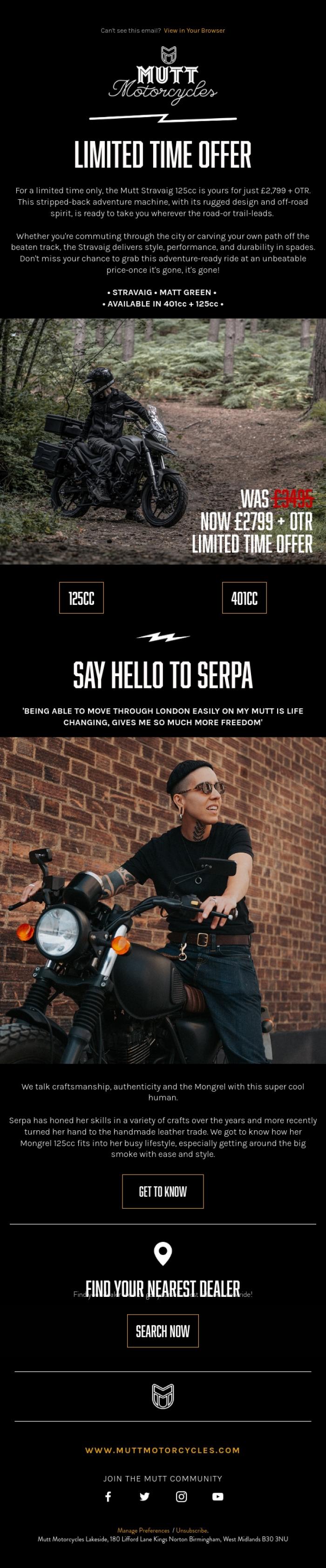 Email Design Inspiration from Mutt Motorcycles, Limited Time Offer Inside!