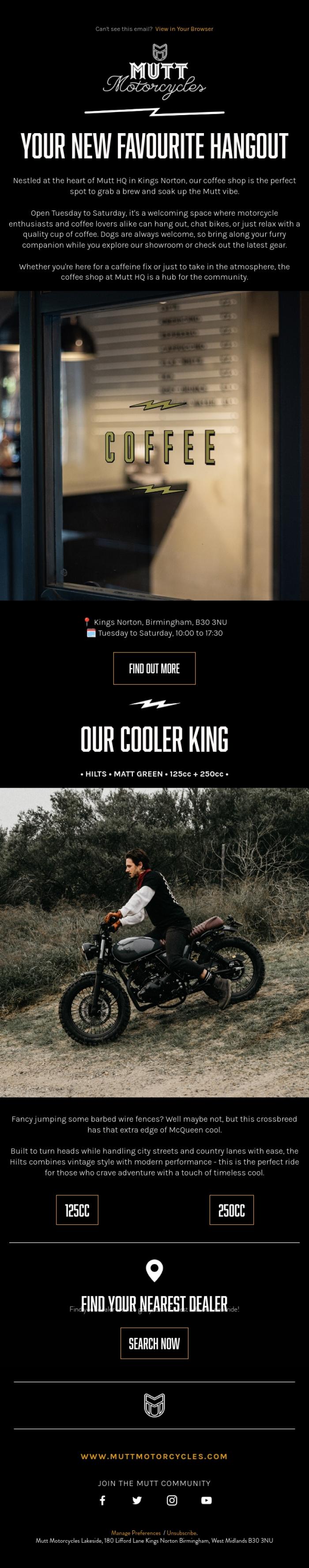 Email Design Inspiration from Mutt Motorcycles, Come Hang With Us! 🤘🏻