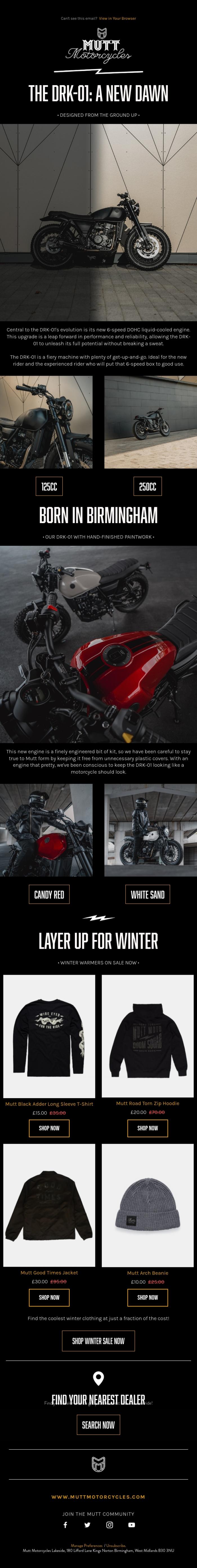 Email Design Inspiration from Mutt Motorcycles, Born in Birmingham ⚡️